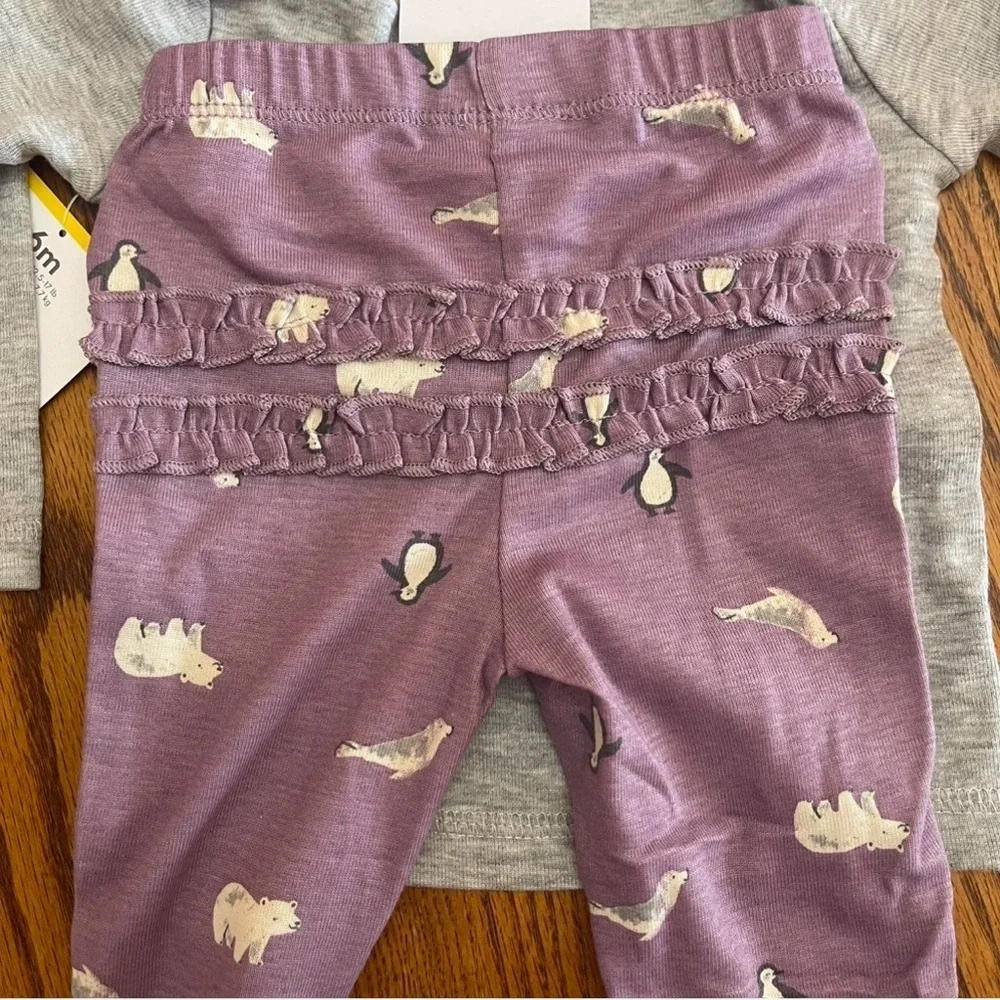 Carter's Baby Girl Gray and Lavender Penguin Pajama 3-Piece Set Size 6 Months